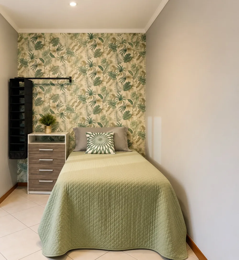 Room 3 Gray & Green — cama de solteiro